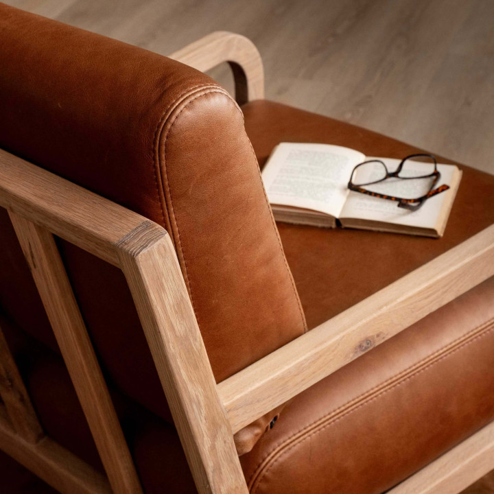 Vrede Leather Armchair - Oak - Butterscotch - 3