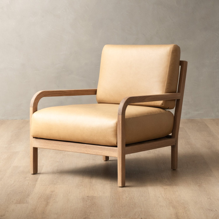 Vrede Leather Armchair - Oak - Desert - 1