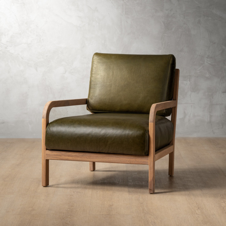 Vrede Leather Armchair - Oak - Olive - 1