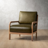 Vrede Leather Armchair - Oak - Olive - 1