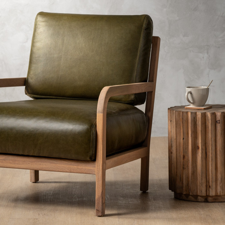 Vrede Leather Armchair - Oak - Olive - 3