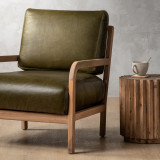 Vrede Leather Armchair - Oak - Olive - 3
