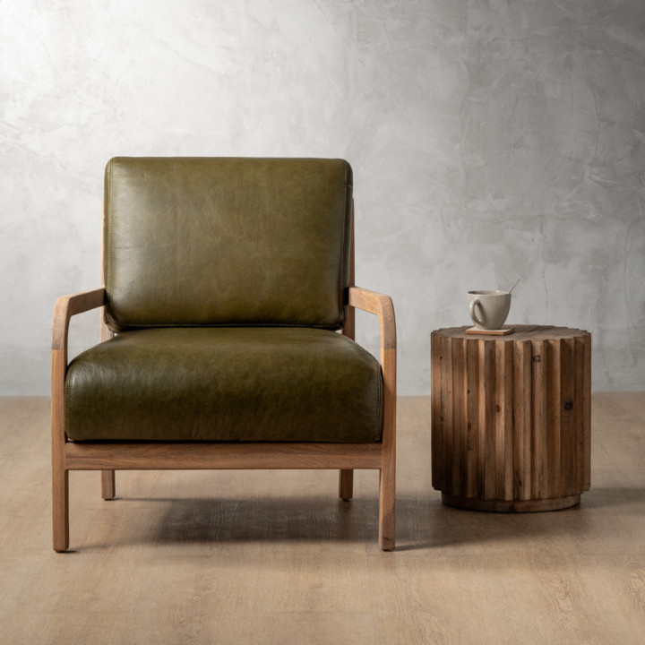Vrede Leather Armchair - Oak - Olive - 4