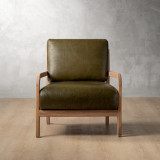 Vrede Leather Armchair - Oak - Olive - 5