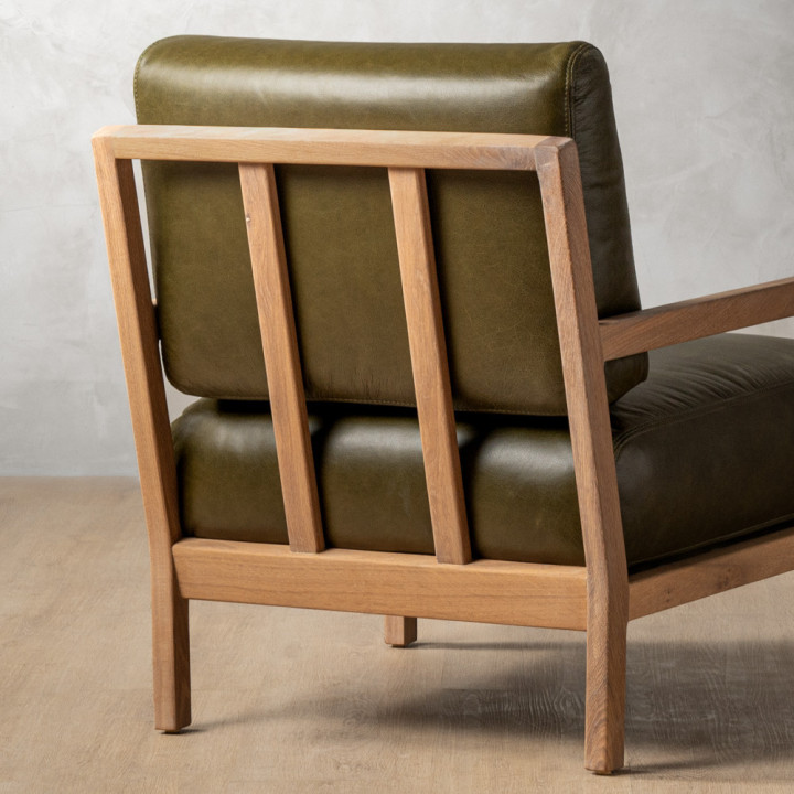 Vrede Leather Armchair - Oak - Olive - 8