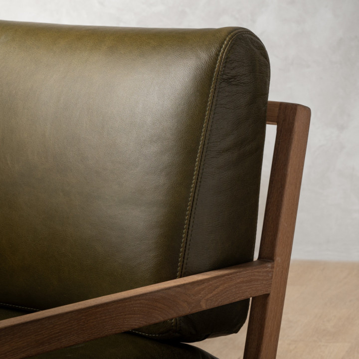 Vrede Leather Armchair - Oak - Olive - 9