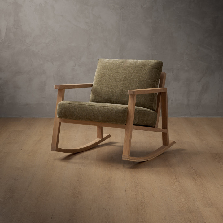 Arabella Fabric Rocking Chair - Oak - Olive Wave - 1