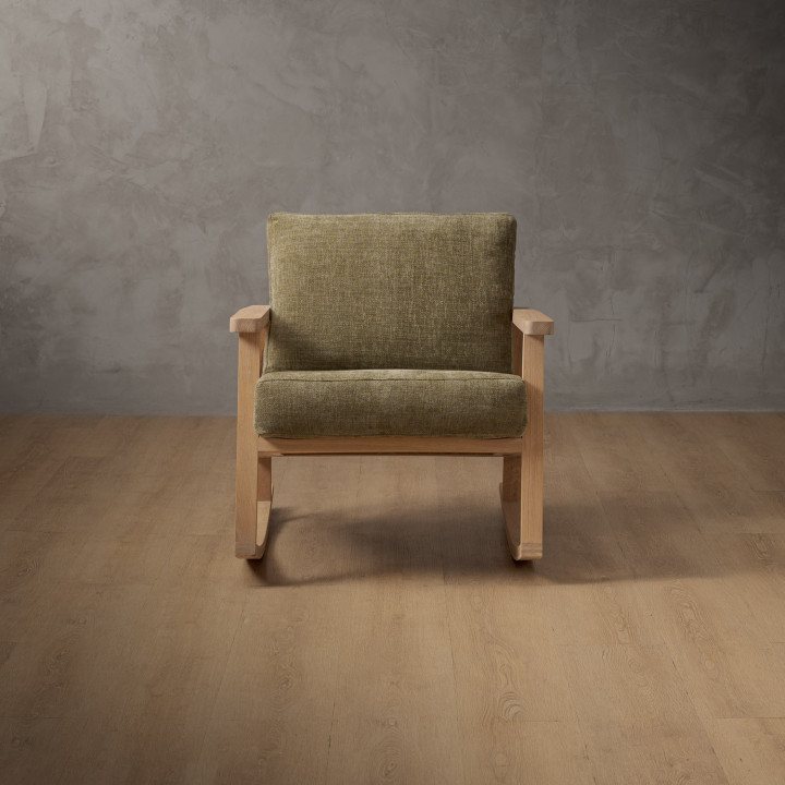 Arabella Fabric Rocking Chair - Oak - Olive Wave - 3