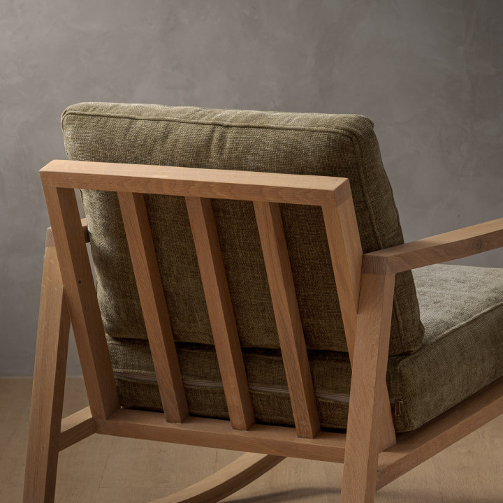 Arabella Fabric Rocking Chair - Oak - Olive Wave - 6