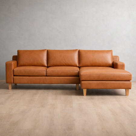 Demo - Douglas Leather Corner Unit with Daybed Right - Ginger - 1