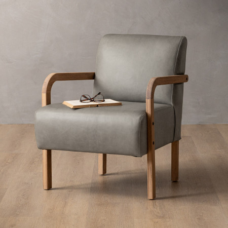 Palmiet Leather Armchair - Blackwood - Grey