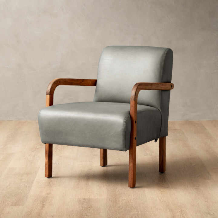 Palmiet Leather Armchair - Blackwood - Pepper - 1