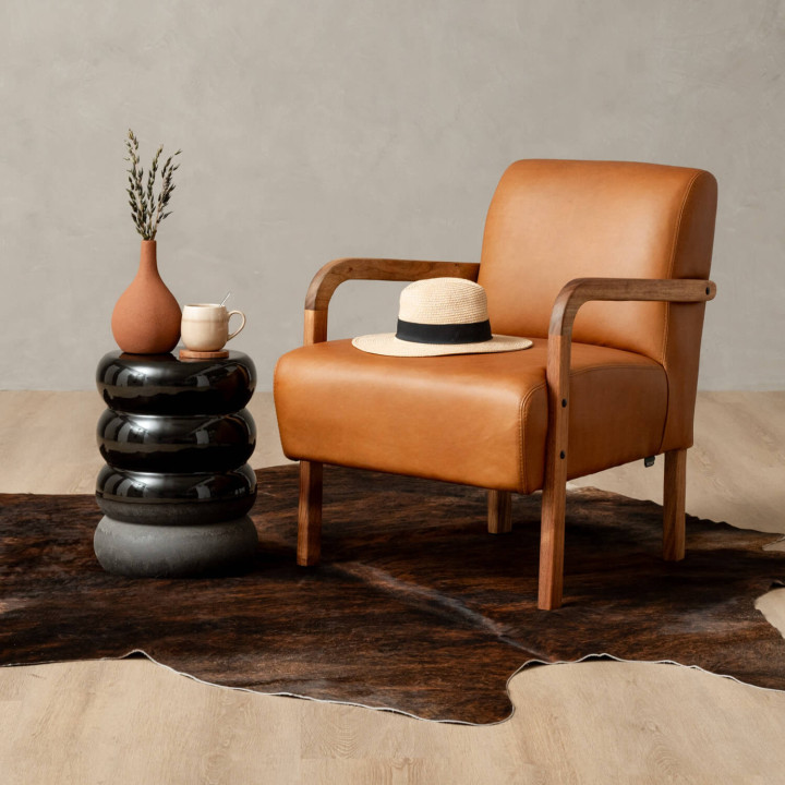 Palmiet Leather Armchair - Blackwood - Ginger - 2