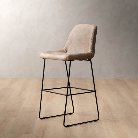 Hand-Stitched Leather Counter Bar Chair - Taupe