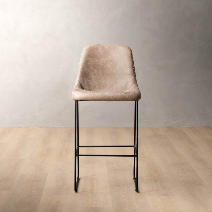 Hand-Stitched Leather Counter Bar Chair - Taupe - 2