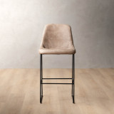 Hand-Stitched Leather Counter Bar Chair - Taupe - 2