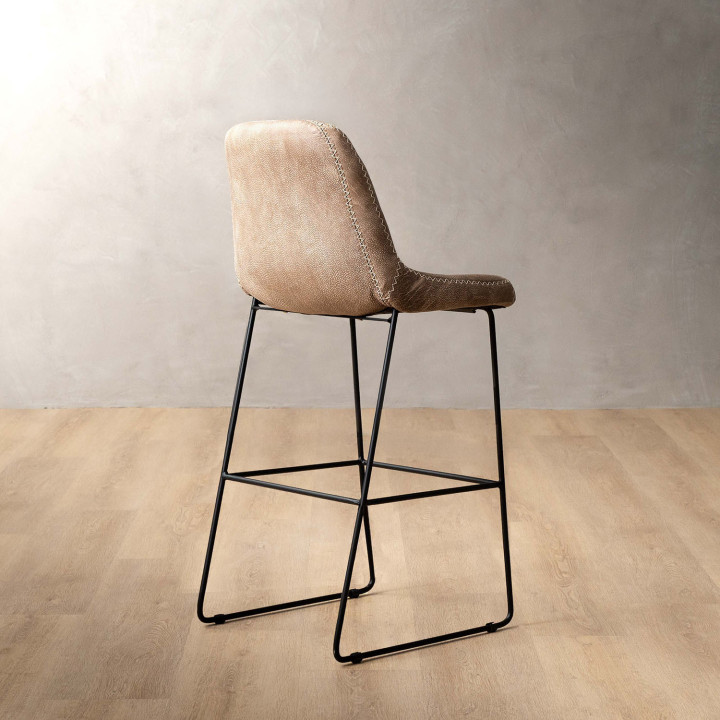 Hand-Stitched Leather Counter Bar Chair - Taupe - 3