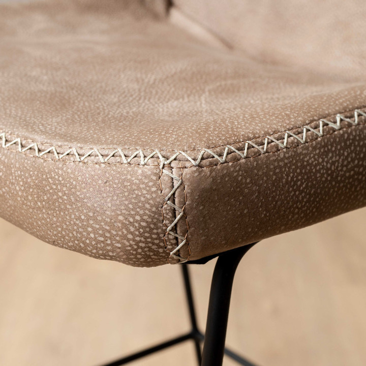 Hand-Stitched Leather Counter Bar Chair - Taupe - 4