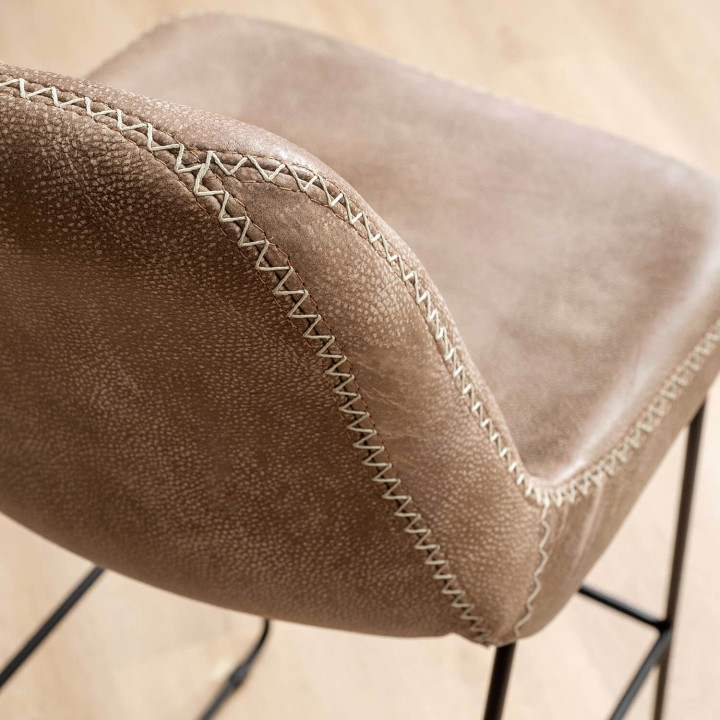 Hand-Stitched Leather Counter Bar Chair - Taupe - 5