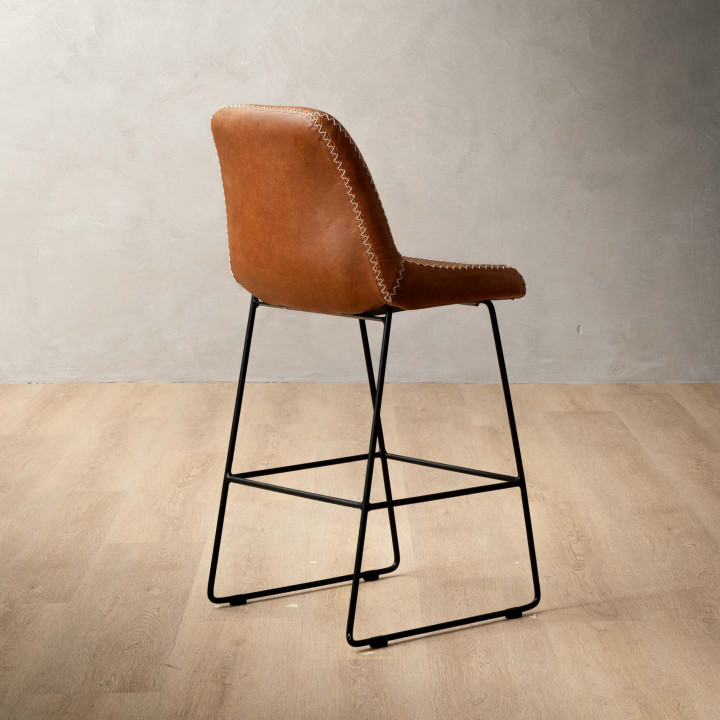 Hand-Stitched Leather Counter Bar Chair - Butterscotch - 5