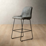 Hand-Stitched Leather Counter Bar Chair - Charcoal - 1