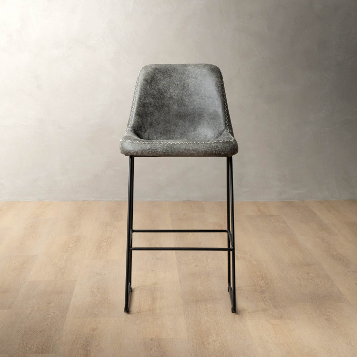 Hand-Stitched Leather Counter Bar Chair - Charcoal - 2
