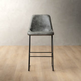 Hand-Stitched Leather Counter Bar Chair - Charcoal - 2