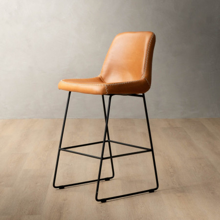 Hand-Stitched Leather Counter Bar Chair - Ginger - 1