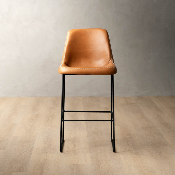Hand-Stitched Leather Counter Bar Chair - Ginger - 2