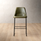 Hand-Stitched Leather Counter Bar Chair - Olive - 2