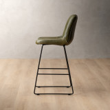 Hand-Stitched Leather Counter Bar Chair - Olive - 3