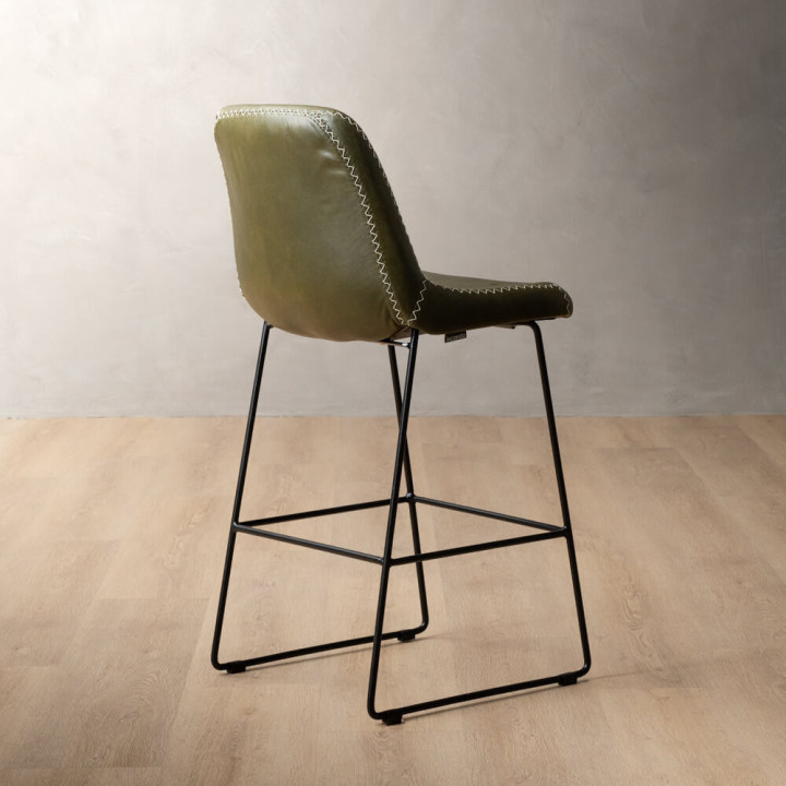 Hand-Stitched Leather Counter Bar Chair - Olive - 4