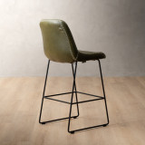 Hand-Stitched Leather Counter Bar Chair - Olive - 4