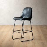 Hand-Stitched Leather Counter Bar Chair - Black - 1