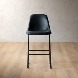 Hand-Stitched Leather Counter Bar Chair - Black - 2