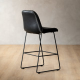 Hand-Stitched Leather Counter Bar Chair - Black - 4