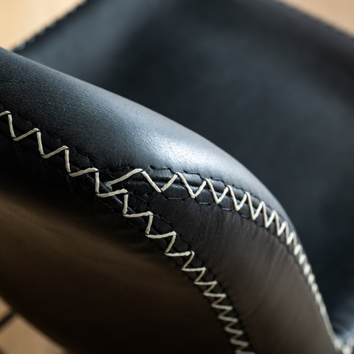 Hand-Stitched Leather Counter Bar Chair - Black - 7