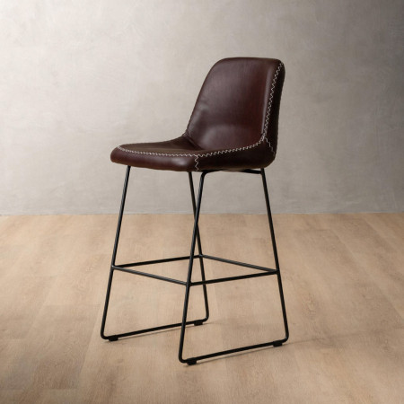 Hand-Stitched Leather Counter Bar Chair - Coffee