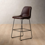 Hand-Stitched Leather Counter Bar Chair - Coffee - 1