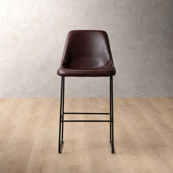 Hand-Stitched Leather Counter Bar Chair - Coffee - 2
