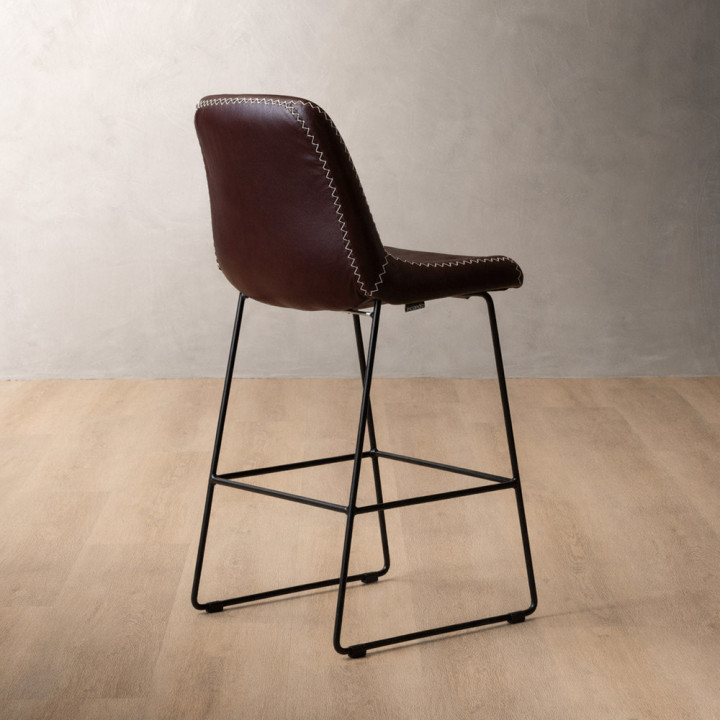 Hand-Stitched Leather Counter Bar Chair - Coffee - 3