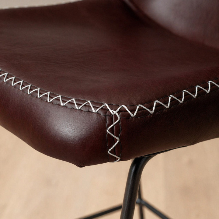 Hand-Stitched Leather Counter Bar Chair - Coffee - 4