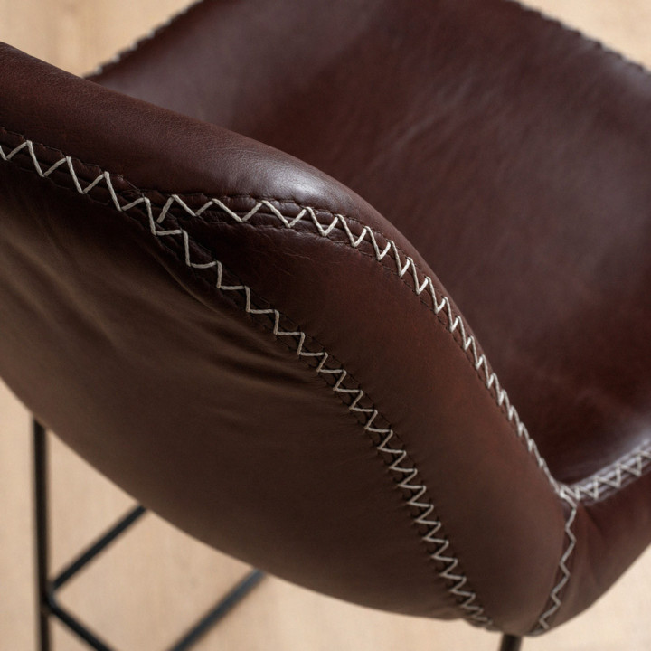 Hand-Stitched Leather Counter Bar Chair - Coffee - 5
