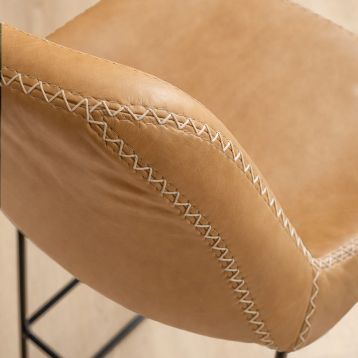 Hand-Stitched Leather Counter Bar Chair - Desert - 4