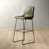 Hand-Stitched Tall Leather Bar Chair - Olive - 1