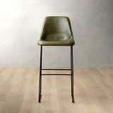 Hand-Stitched Tall Leather Bar Chair - Olive - 2