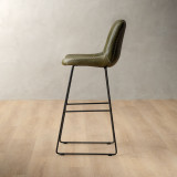 Hand-Stitched Tall Leather Bar Chair - Olive - 3