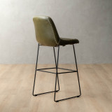 Hand-Stitched Tall Leather Bar Chair - Olive - 4
