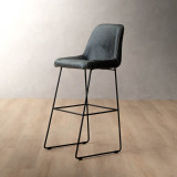 Hand-Stitched Tall Leather Bar Chair - Midnight - 1