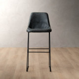 Hand-Stitched Tall Leather Bar Chair - Midnight - 2